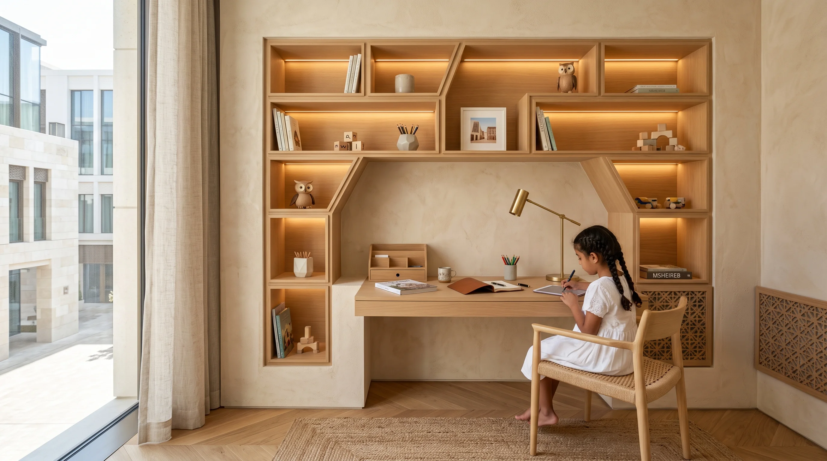 Creative STEM desk corner with modular drawers in Msheireb Downtown